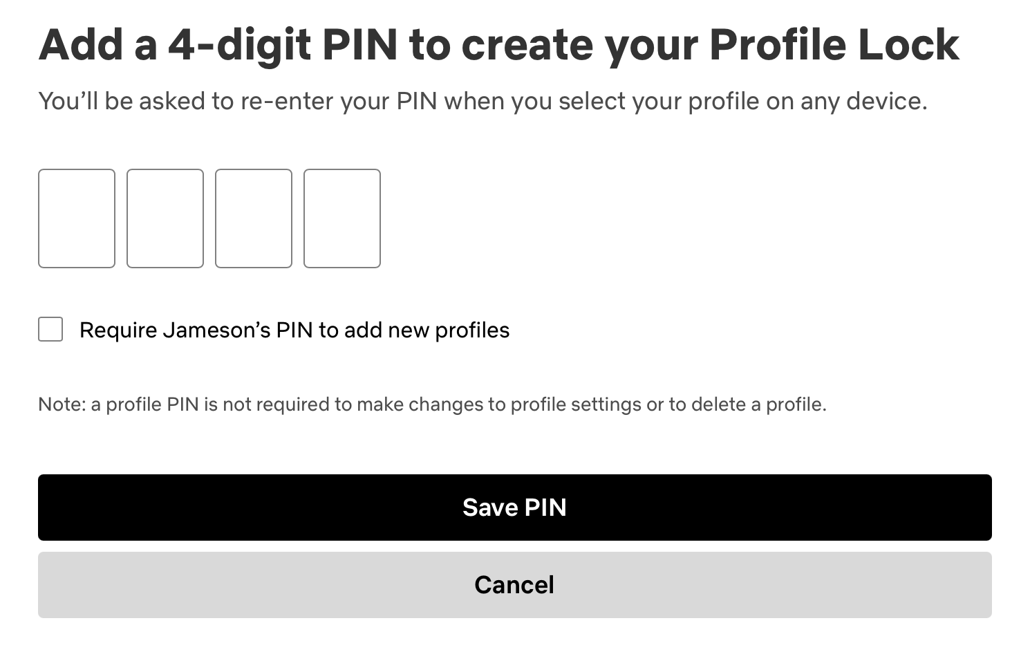 Require PIN Settings Page