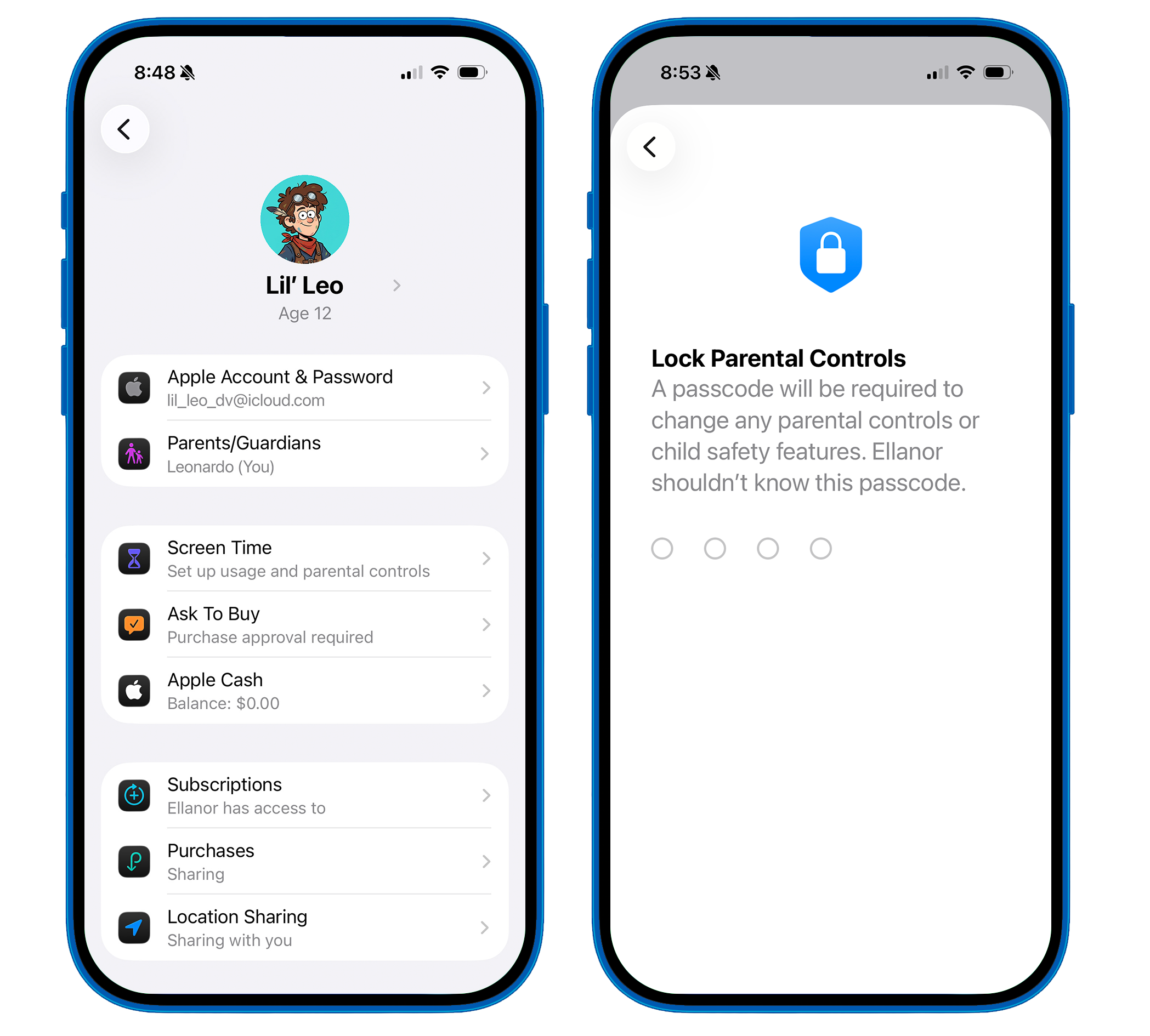 Screen Time profile and passcode setup